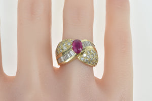 14K 3.34 Ctw Oval Ruby Diamond Encrusted Ring Yellow Gold