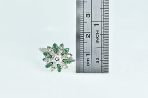 14K 1.04 Ctw Diamond Emerald Flower Cluster Ring Yellow Gold