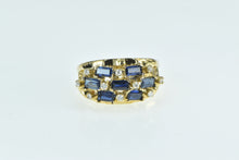 Load image into Gallery viewer, 18K Baguette Sapphire Diamond Checkered Ring Yellow Gold