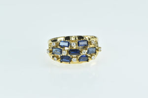 18K Baguette Sapphire Diamond Checkered Ring Yellow Gold