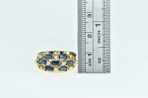 18K Baguette Sapphire Diamond Checkered Ring Yellow Gold