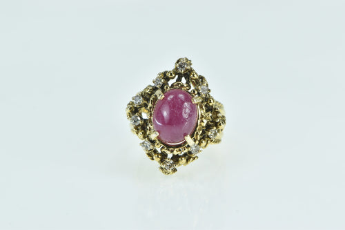 14K 3.77 Ctw Oval Ruby Diamond Statement Ring Yellow Gold