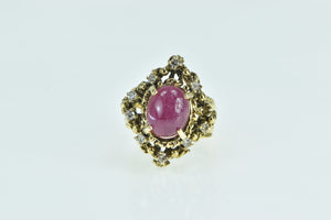 14K 3.77 Ctw Oval Ruby Diamond Statement Ring Yellow Gold