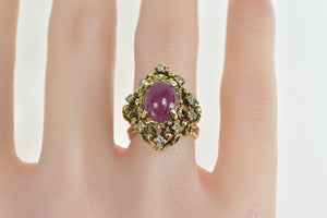14K 3.77 Ctw Oval Ruby Diamond Statement Ring Yellow Gold