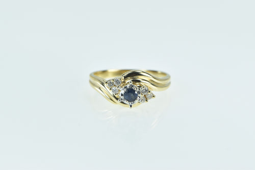 14K Vintage Sapphire Diamond Cluster Bypass Ring Yellow Gold