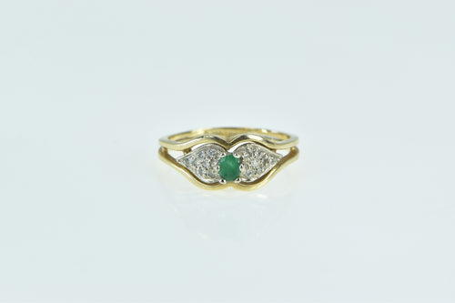 14K Oval Emerald Diamond Cluster Vintage Ring Yellow Gold