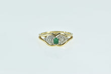 Load image into Gallery viewer, 14K Oval Emerald Diamond Cluster Vintage Ring Yellow Gold