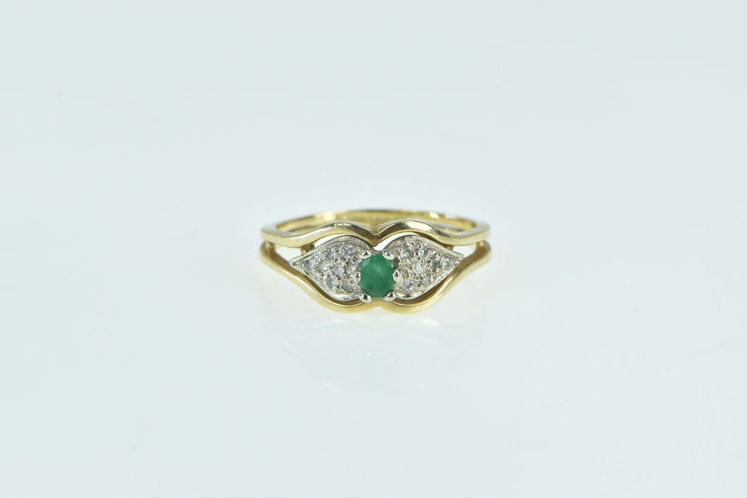 14K Oval Emerald Diamond Cluster Vintage Ring Yellow Gold