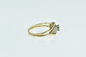 14K Oval Emerald Diamond Cluster Vintage Ring Yellow Gold