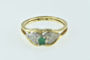 14K Oval Emerald Diamond Cluster Vintage Ring Yellow Gold