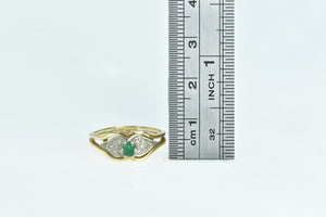 14K Oval Emerald Diamond Cluster Vintage Ring Yellow Gold