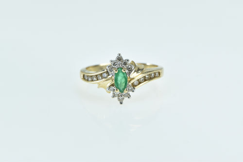 14K Marquise Emerald Diamond Halo Bypass Ring Yellow Gold