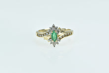 Load image into Gallery viewer, 14K Marquise Emerald Diamond Halo Bypass Ring Yellow Gold