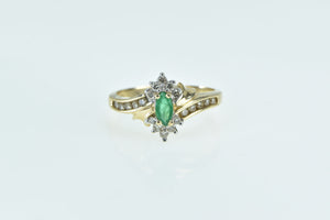 14K Marquise Emerald Diamond Halo Bypass Ring Yellow Gold