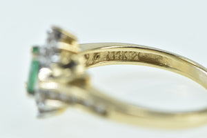 14K Marquise Emerald Diamond Halo Bypass Ring Yellow Gold