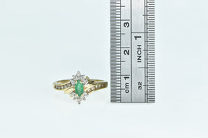 14K Marquise Emerald Diamond Halo Bypass Ring Yellow Gold