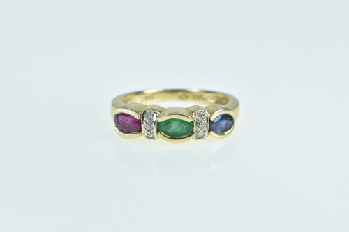 14K Oval Ruby Sapphire Diamond Vintage Band Ring Yellow Gold
