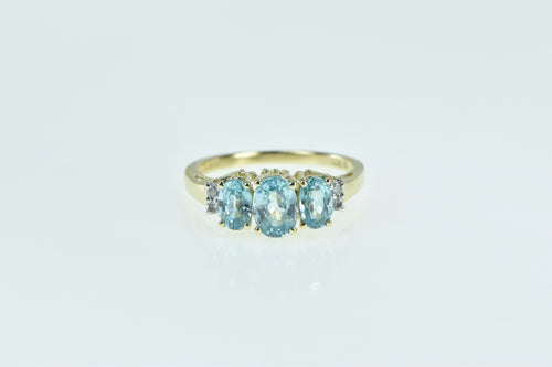 14K Oval Blue Topaz Diamond Vintage Statement Ring Yellow Gold