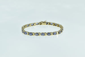 14K Oval Tanzanite Vintage Classic Tennis Bracelet 7" Yellow Gold