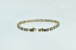 14K Oval Tanzanite Vintage Classic Tennis Bracelet 7" Yellow Gold