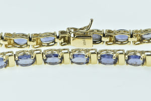 14K Oval Tanzanite Vintage Classic Tennis Bracelet 7" Yellow Gold