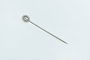 14K Art Deco Ornate Oval Blue Topaz Filigree Stick Pin Yellow Gold