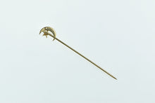 Load image into Gallery viewer, 14K Victorian Crescent Moon Star Seed Pearl Stick Pin Yellow Gold