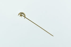 14K Victorian Crescent Moon Star Seed Pearl Stick Pin Yellow Gold