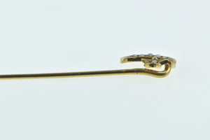 14K Victorian Crescent Moon Star Seed Pearl Stick Pin Yellow Gold