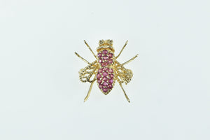 14K Ruby Encrusted Diamond Eyed Fly Insect Pin/Brooch Yellow Gold