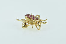 Load image into Gallery viewer, 14K Ruby Encrusted Diamond Eyed Fly Insect Pin/Brooch Yellow Gold