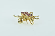 Load image into Gallery viewer, 14K Ruby Encrusted Diamond Eyed Fly Insect Pin/Brooch Yellow Gold