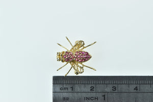 14K Ruby Encrusted Diamond Eyed Fly Insect Pin/Brooch Yellow Gold
