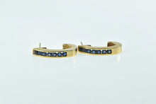 Load image into Gallery viewer, 14K Vintage Sapphire Curved Bar Semi Hoop Earrings Yellow Gold