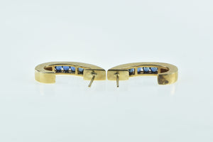 14K Vintage Sapphire Curved Bar Semi Hoop Earrings Yellow Gold