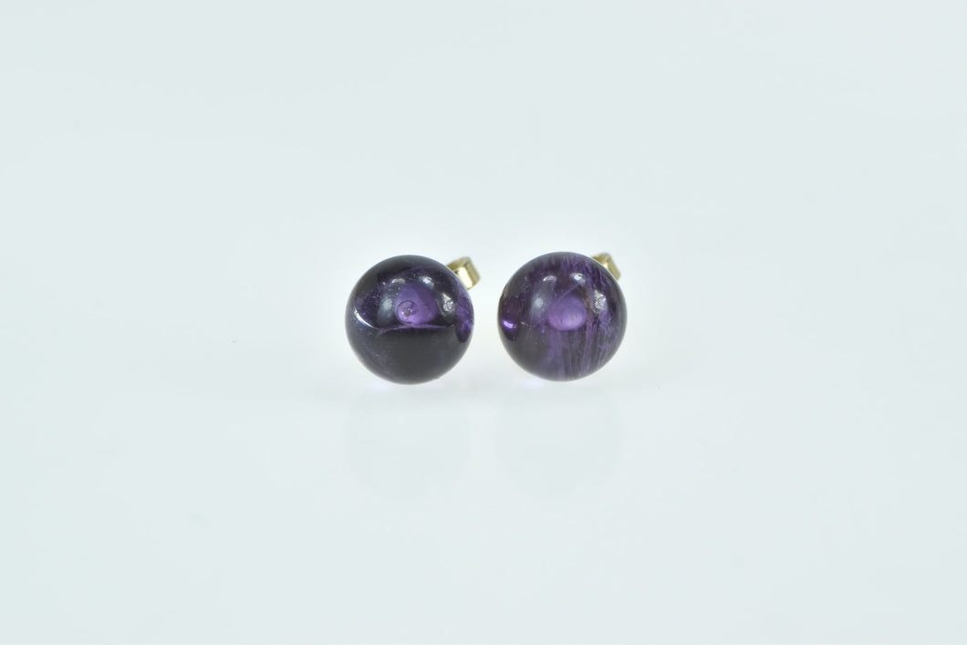 14K 7.25mm Amethyst Round Sphere Ball Stud Earrings Yellow Gold