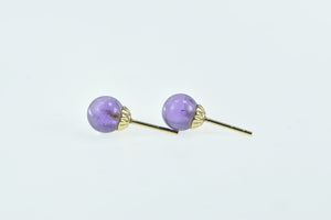 14K 7.25mm Amethyst Round Sphere Ball Stud Earrings Yellow Gold