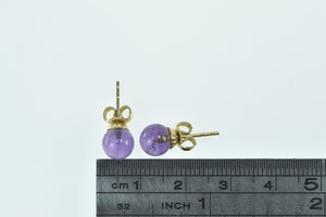 14K 7.25mm Amethyst Round Sphere Ball Stud Earrings Yellow Gold