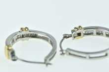 Load image into Gallery viewer, 14K Oval Diamond Vintage Two Tone Hoop Earrings White Gold