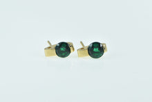 Load image into Gallery viewer, 14K Vintage Round Syn. Emerald Squared Stud Earrings Yellow Gold