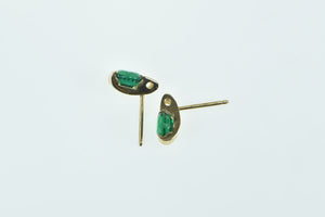 14K Vintage Round Syn. Emerald Squared Stud Earrings Yellow Gold