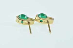 14K Vintage Round Syn. Emerald Squared Stud Earrings Yellow Gold