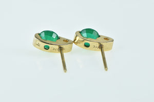 14K Vintage Round Syn. Emerald Squared Stud Earrings Yellow Gold