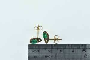 14K Vintage Round Syn. Emerald Squared Stud Earrings Yellow Gold