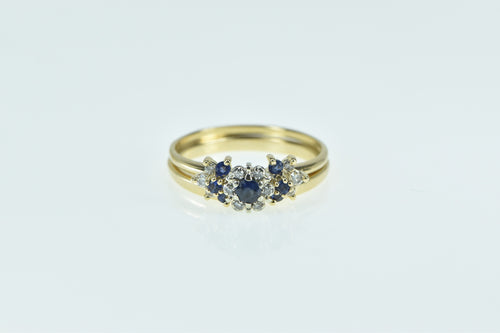14K Sapphire Diamond Halo Bridal Engagement Set Ring Yellow Gold