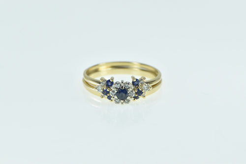 14K Sapphire Diamond Halo Bridal Engagement Set Ring Yellow Gold