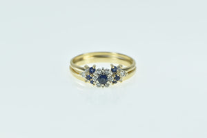 14K Sapphire Diamond Halo Bridal Engagement Set Ring Yellow Gold