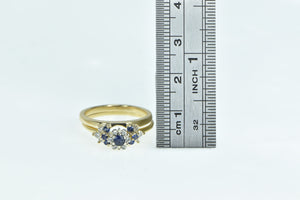 14K Sapphire Diamond Halo Bridal Engagement Set Ring Yellow Gold