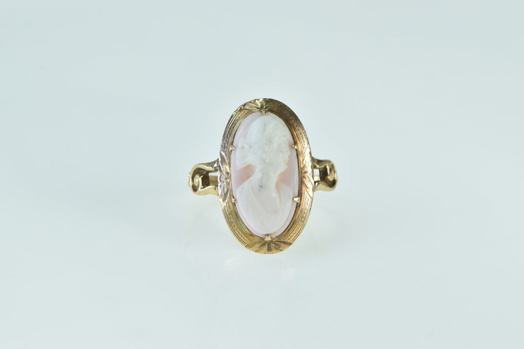 14K Victorian Carved Shell Cameo Lady Ring Yellow Gold