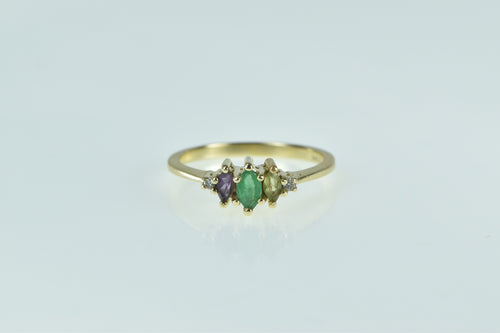 14K Emerald Ruby Peridot Diamond Vintage Ring Yellow Gold